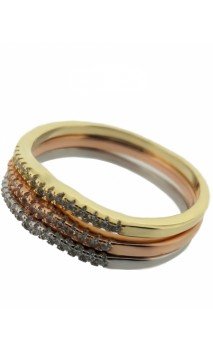 Plata Anillo triple bañado con strass