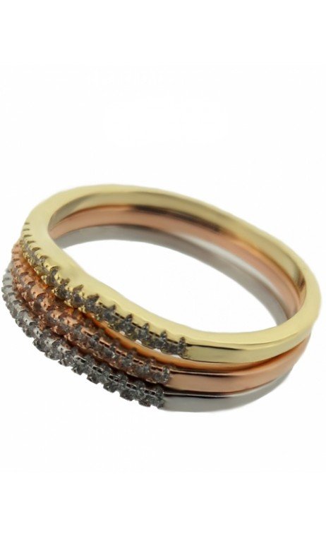 Plata Anillo triple bañado con strass