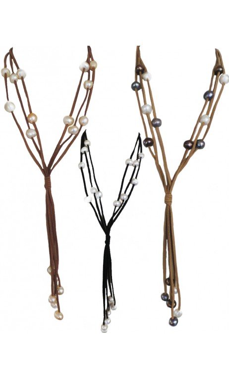 Collar En Cuerina De 18 Perlas