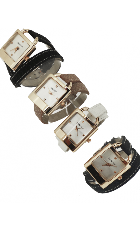 Reloj Mujer Correa De Piel Esfera Cuadrada