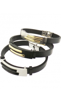 Dlcaballero Pulsera Cuero Con Dos Barras