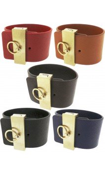 Dlpulsera Ancha De Cuero Con Hebilla Y Argolla