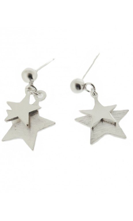 Plata Pendientes Doble Estrella