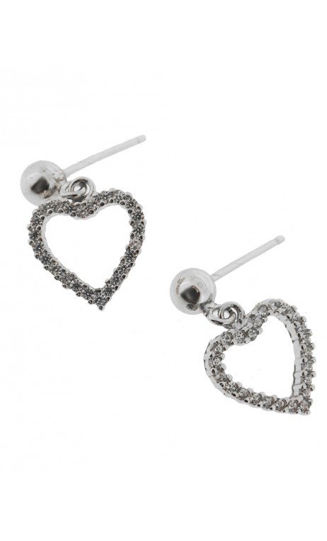 Plata Pendientes  Bola Y Corazon_