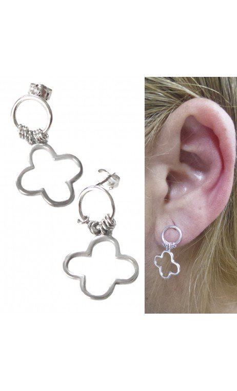 Plata Pendientes Flor