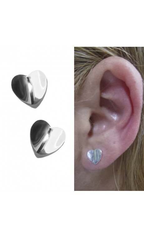 Plata Pendientes Corazón Presión