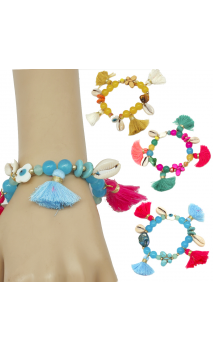 Bpulsera Fantasía Caracola Y Ponpon